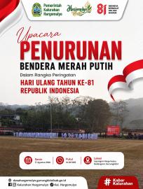 LURAH DAN PAMONG KALURAHAN HARGOMULYO IKUTI UPACARA PENURUNAN BENDERA MERAH PUTIH